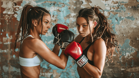 运动搏击摄影照片_女性双人拳击运动