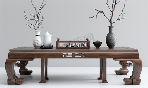 中式桌子摄影照片_功夫茶茶桌新中式风格