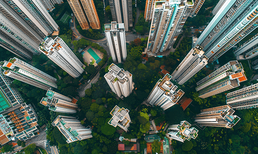 楼市摄影照片_城市cbd住宅楼楼盘航拍