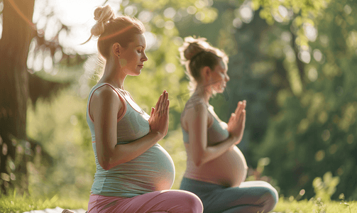 公园中锻炼瑜伽的孕妇