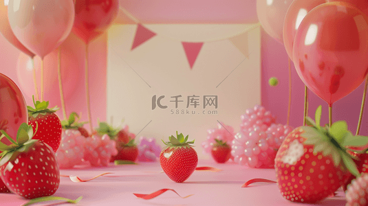 惊喜背景图片_彩色粉色唯美草莓气球场地的背景16