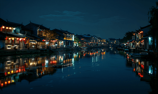 江南意境摄影照片_浙江湖州南浔古镇的夜色美景