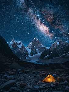 藏族背景摄影照片_星空下的贡嘎雪山