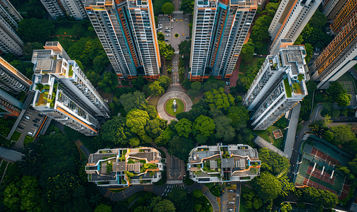 楼市摄影照片_城市cbd住宅楼楼盘航拍