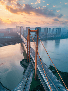 航拍空旷的武汉杨泗港长江大桥