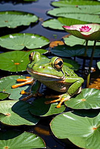 荷叶上的绿色青蛙摄影图8
