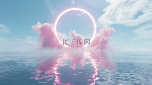 梦幻湖背景图片_春天促销唯美梦幻粉色云朵3D渲染电商设计