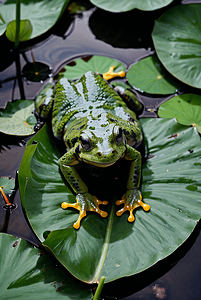 荷叶上的绿色青蛙摄影图片6