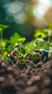 国际劳动节背景背景图片_五一微景观菜园里种菜的农民背景