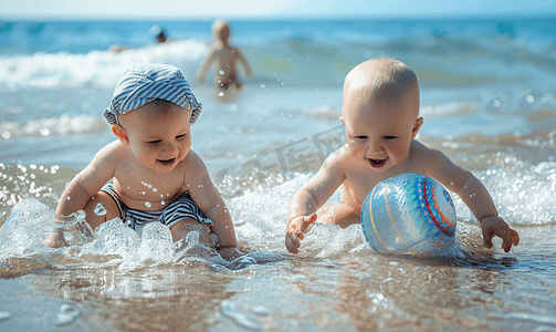 玩球小孩摄影照片_外国婴儿玩海洋球