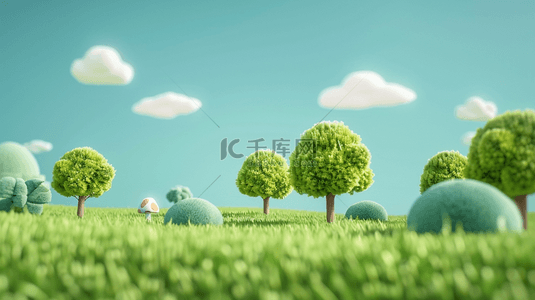 风的背景素材背景图片_春天3D可爱风绿色毛绒绒的树背景素材