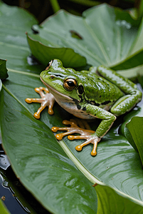 荷塘上的青蛙摄影照片_荷叶上的绿色青蛙摄影配图3