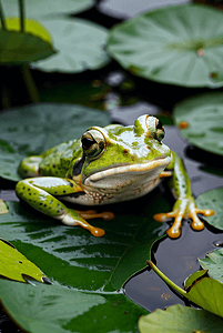 荷叶上的绿色青蛙摄影图2