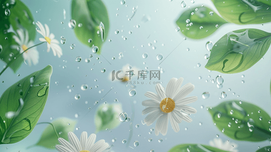 新春书法背景图片_清新春天雨中的枝叶花朵背景