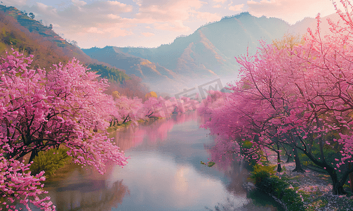 樱花少女水彩摄影照片_无锡鼋头渚樱花谷自然风景