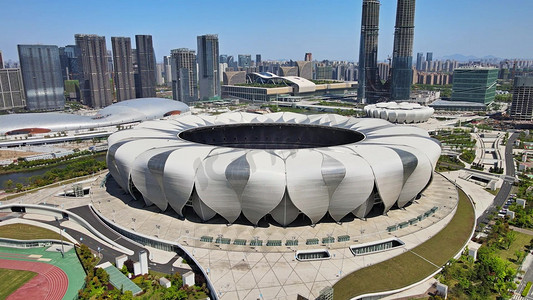 橘色2020摄影照片_航拍杭州2020亚运会主会场奥体中心全貌