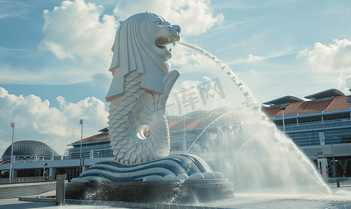 飘洒金沙摄影照片_新加坡金沙鱼尾狮