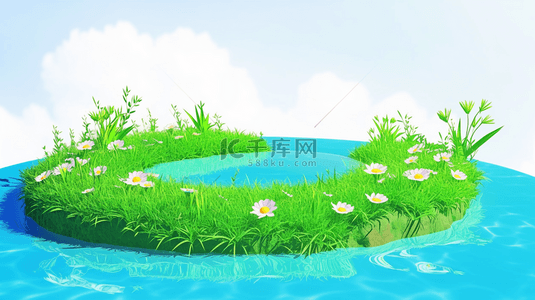 春季背景图片_春天绿色3D展台水面上的展台场景设计图