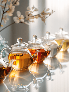 普洱摄影照片_茶叶与茶具玻璃茶壶