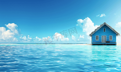 水屋摄影照片_蓝色水屋纯净马尔代夫