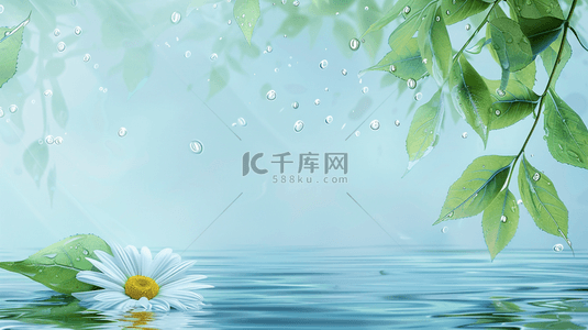 雨的背景图片_清新春天雨中的枝叶花朵背景