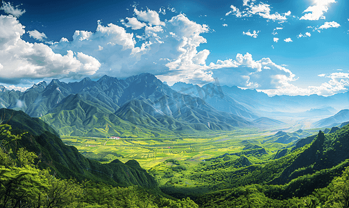 山峰蓝天摄影照片_云南普者黑全景