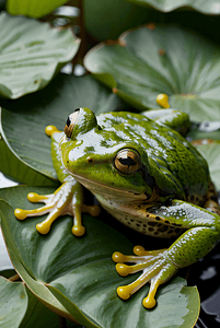 荷叶上的绿色青蛙摄影图片2