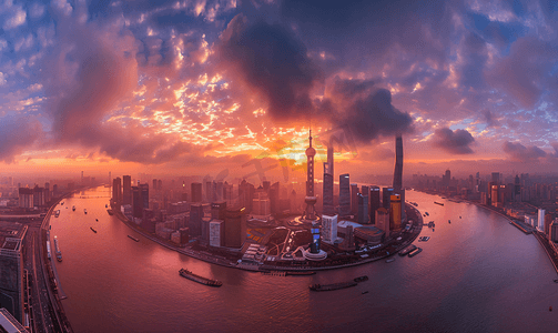 上海风光摄影照片_上海黄浦江外滩陆家嘴日出全景图
