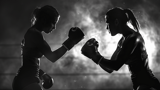 搏击健身摄影照片_女子双人拳击运动