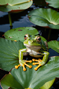 荷叶上的绿色青蛙摄影图片4
