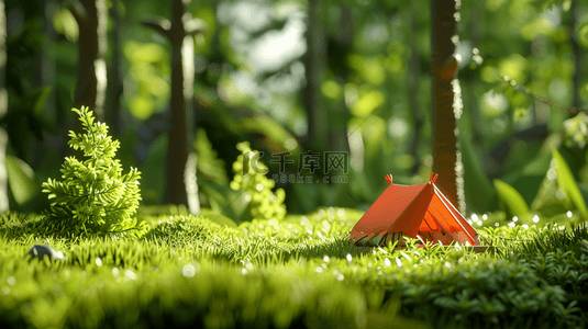 草坪帐篷绘画背景图片_3D春季旅游度假露营场景图片