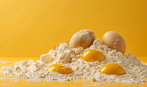 鸡蛋面粉黄色背景静物