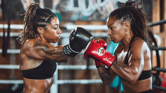 两名女性进行拳击健身运动