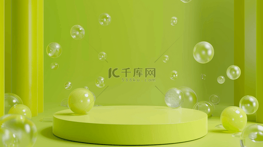 浅绿色春天飘浮气泡半透明质感电商展台图片