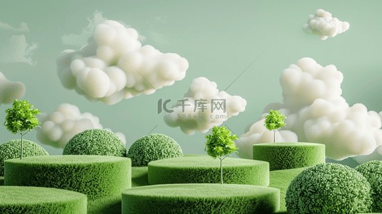 产品风背景图片_可爱风春季3D绿色电商展台场景背景