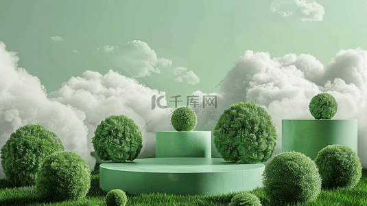 3d植物素材背景图片_可爱风春季3D绿色电商展台场景素材