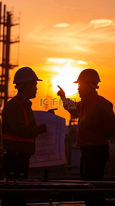 建筑工人劳动者背景图片_五一劳动节城市建筑背景里的工人剪影