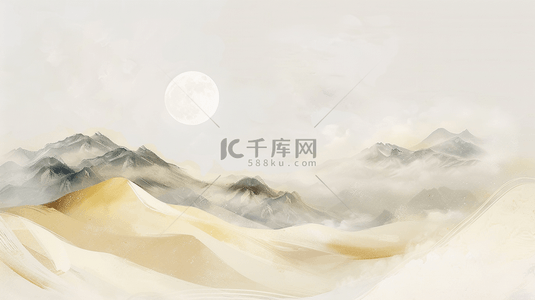 中式山水意境背景图片_苍黄灰白色国风水墨山水背景