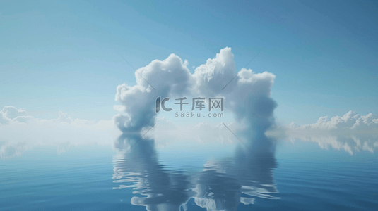 海洋
蓝色背景图片_春天水面上3D白云渲染的电商空镜设计图