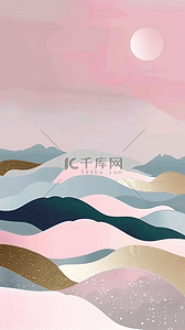 山脉金色线条背景图片_春天粉金色山水装饰画设计图