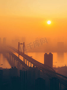 城市高楼黄昏摄影照片_武汉城市风光日落时分的长江大桥黄鹤楼