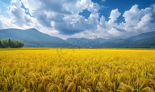 稻田背景摄影照片_芒种时节金色的稻田