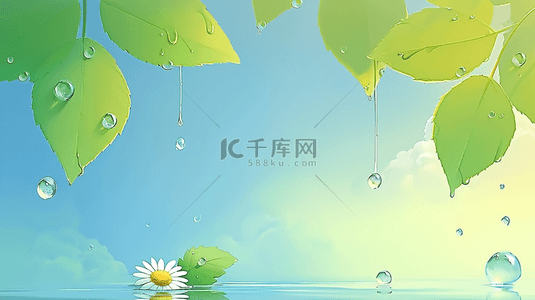 雨点logo背景图片_清新春天雨中的枝叶花朵背景