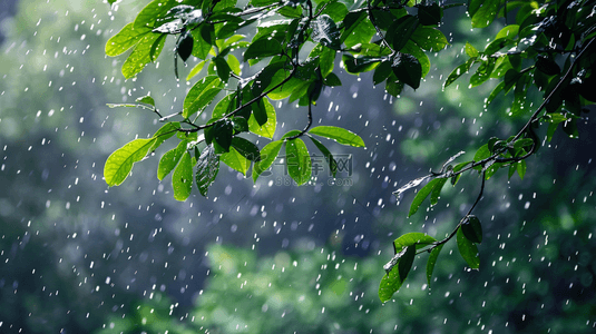 雨季背景图片_雨季下雨公园里树叶叶片纹理的背景4