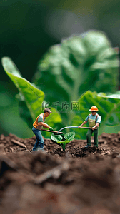 农民工图标背景图片_五一微景观菜园里种菜的农民背景