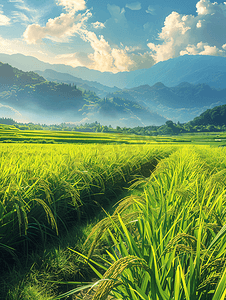 清晰与不清晰对比摄影照片_生长的水稻稻田