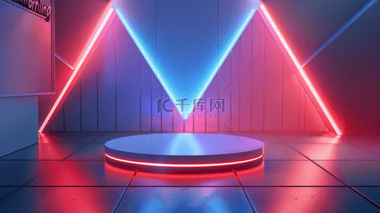 数码科技展台3D科幻霓虹灯光场景背景