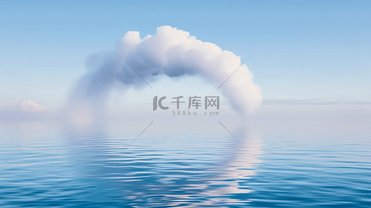 唯美户外背景图片_春天水面上3D白云渲染的电商空镜背景图片