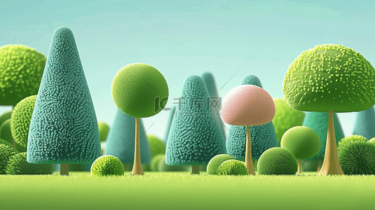 毛绒草坪背景图片_春天3D可爱风绿色毛绒绒的树设计图