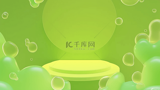 展台设计背景图片_浅绿色春天飘浮气泡半透明质感电商展台设计